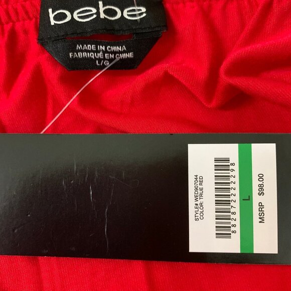 Bebe Embellished Logo Strapless Wide Leg Women's Jumpsuits True Red Size L - Picture 10 of 11